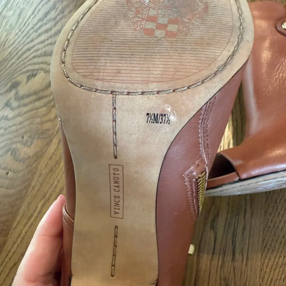 Vince Camuto Kemba Brown Zip Up Open Toe Bootie Stiletto 7.5M 37.5